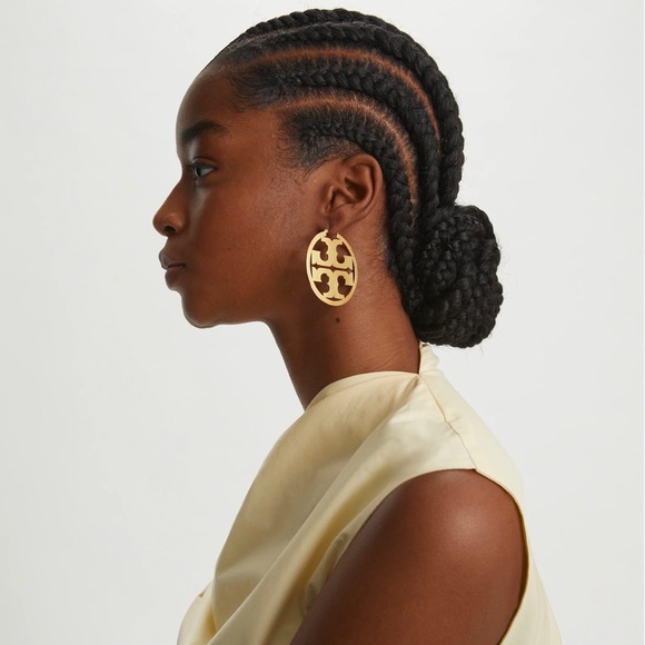 Tory Burch Large Gold Logo Hoop Earrings - Picture 9 of 11